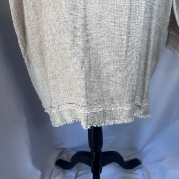 The Porter Collective NWT Vneck Fringe Trim Linen Blend Neutral Top Size Large - Picture 5 of 8